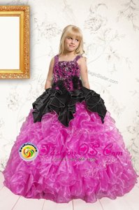 Eye-catching Organza Sleeveless Floor Length Little Girls Pageant Dress Wholesale and Beading and Ruffles