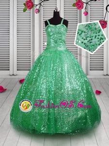 Custom Fit Green Lace Up Straps Sequins Little Girls Pageant Dress Wholesale Sequined Sleeveless