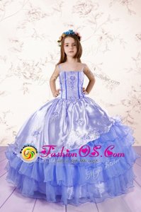 Amazing Ruffled Floor Length Ball Gowns Sleeveless Baby Blue Little Girls Pageant Dress Wholesale Lace Up