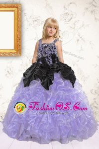 Lavender Straps Lace Up Beading and Pick Ups Pageant Gowns For Girls Sleeveless
