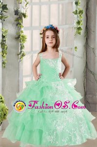 Stylish Organza Sleeveless Floor Length Little Girls Pageant Dress Wholesale and Lace and Ruffled Layers