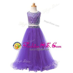 Customized Scoop Sleeveless Organza Flower Girl Dress Beading Zipper