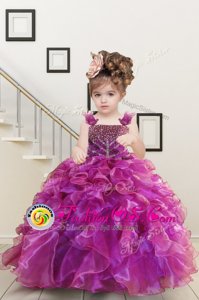 Excellent Mermaid Floor Length Lace Up Kids Formal Wear Fuchsia and In for Military Ball and Sweet 16 and Quinceanera with Beading and Ruffles