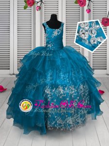 Spaghetti Straps Sleeveless Organza Little Girls Pageant Gowns Beading and Ruffles Lace Up