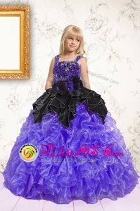 Sweet Sleeveless Lace Up Floor Length Beading and Ruffles Little Girls Pageant Dress