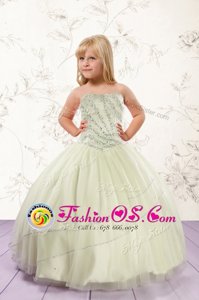 Apple Green Sleeveless Tulle Lace Up Kids Pageant Dress for Party and Wedding Party