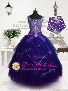 Floor Length Ball Gowns Sleeveless Purple Child Pageant Dress Lace Up