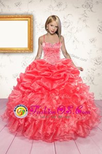 Organza Sleeveless Floor Length Little Girl Pageant Dress and Beading and Ruffles and Pick Ups