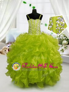 Sleeveless Lace Up Floor Length Beading and Pick Ups Girls Pageant Dresses