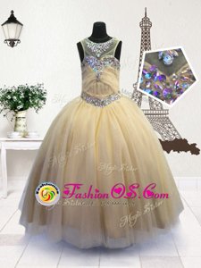 Stunning Scoop Light Yellow Zipper Little Girl Pageant Dress Beading Sleeveless Floor Length