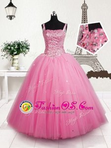 Beauteous Spaghetti Straps Sleeveless Organza Little Girl Pageant Gowns Embroidery and Ruffled Layers Lace Up