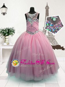Discount Ball Gowns Girls Pageant Dresses Pink Scoop Organza Sleeveless Floor Length Zipper