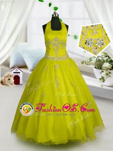 Hot Sale Floor Length Lace Up Child Pageant Dress Purple and In for Party and Wedding Party with Belt