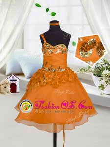 High Quality Orange Red A-line Beading and Hand Made Flower Kids Pageant Dress Lace Up Organza Sleeveless Mini Length