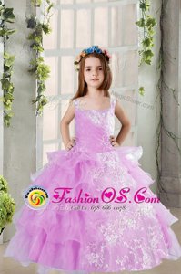 Organza Sleeveless Floor Length Girls Pageant Dresses and Lace and Ruffled Layers