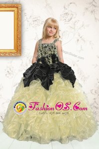 Custom Design Champagne Little Girl Pageant Gowns Party and Wedding Party and For with Beading and Pick Ups Straps Sleeveless Lace Up