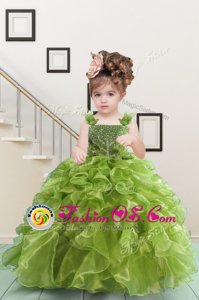 Admirable Sleeveless Lace Up Floor Length Beading and Ruffles Kids Pageant Dress