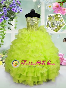 Elegant Organza Lace Up Girls Pageant Dresses Sleeveless Floor Length Ruffled Layers and Sequins