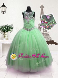 Trendy Scoop Apple Green Sleeveless Organza Zipper Pageant Gowns For Girls for Party and Wedding Party