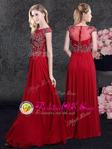 Fashionable Scoop Cap Sleeves Zipper Floor Length Appliques Mother Of The Bride Dress