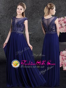 Vintage Scoop Cap Sleeves Side Zipper Floor Length Beading and Appliques Mother Of The Bride Dress