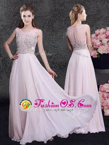 Best Selling Scoop Pink Sleeveless Beading Floor Length Mother Of The Bride Dress