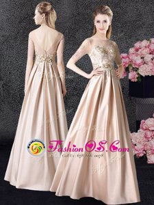 Unique Scoop Half Sleeves Taffeta Formal Dresses Appliques Zipper