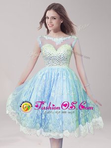 On Sale Lace Light Blue Prom Gown Prom and Party and For with Beading Scoop Sleeveless Backless