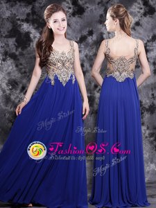 Admirable Scoop Royal Blue Side Zipper Prom Evening Gown Appliques Sleeveless Floor Length