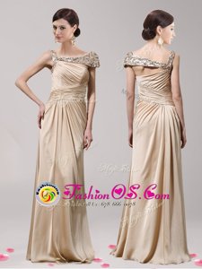 Unique Asymmetric Sleeveless Side Zipper Womens Evening Dresses Champagne Elastic Woven Satin