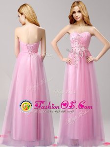 Spectacular Sweetheart Sleeveless Lace Up Prom Dresses Rose Pink Tulle