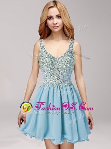 Straps Mini Length Side Zipper Prom Party Dress Light Blue and In for Prom and Party with Beading and Ruching