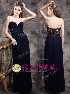 Stunning Floor Length Navy Blue Sweetheart Sleeveless Zipper
