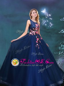 Captivating Scoop Tulle Sleeveless Floor Length Sweet 16 Dresses and Appliques