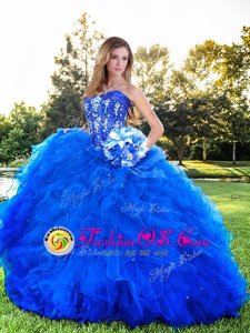 Strapless Sleeveless Sweet 16 Quinceanera Dress Floor Length Beading and Ruffles Royal Blue Tulle