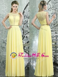 Exceptional Scoop Yellow Side Zipper Evening Dress Beading and Lace Sleeveless Floor Length