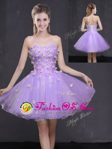 Lavender Organza Lace Up Sweetheart Sleeveless Mini Length Cocktail Dress Appliques