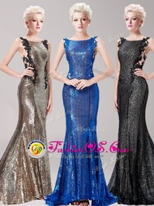 Cute Mermaid Square Sleeveless Brush Train Clasp Handle With Train Appliques and Sequins Prom Dress
