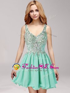 Apple Green Straps Side Zipper Beading and Ruffles Celebrity Style Dress Sleeveless