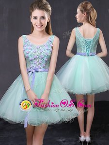 Scoop Apple Green Sleeveless Organza Lace Up Prom Gown for Prom and Party