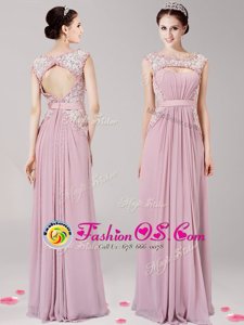 Fantastic Floor Length Pink Prom Dresses Scoop Sleeveless Zipper