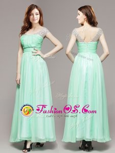 Dramatic Empire Prom Evening Gown Apple Green V-neck Chiffon Sleeveless Ankle Length Zipper