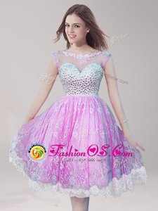 Pretty Scoop Lace Beading Mother Of The Bride Dress Lilac Backless Sleeveless Knee Length