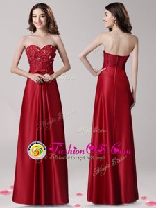 Captivating Sweetheart Sleeveless Elastic Woven Satin Prom Evening Gown Beading and Appliques and Bowknot Zipper