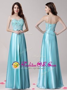 Flare Sweetheart Sleeveless Elastic Woven Satin Evening Dress Beading and Appliques and Bowknot Zipper
