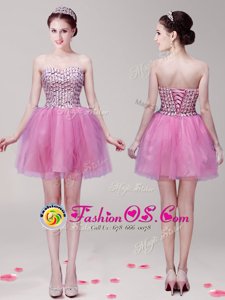Delicate Lilac Prom Dresses Prom and Party and For with Beading Sweetheart Sleeveless Lace Up