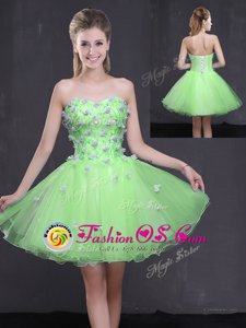 Custom Designed Appliques Prom Evening Gown Lace Up Sleeveless Mini Length