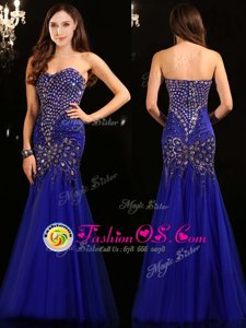 Nice Mermaid Royal Blue Sweetheart Neckline Beading Celebrity Prom Dress Sleeveless Zipper