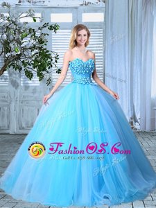 Light Blue Sleeveless Organza Lace Up Vestidos de Quinceanera for Prom