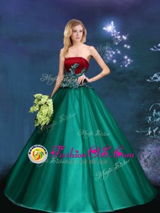 Dark Green Sleeveless Floor Length Appliques Lace Up Quinceanera Dresses